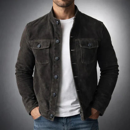Comfortable Suede Jacket for Men with Pocket Casual Style