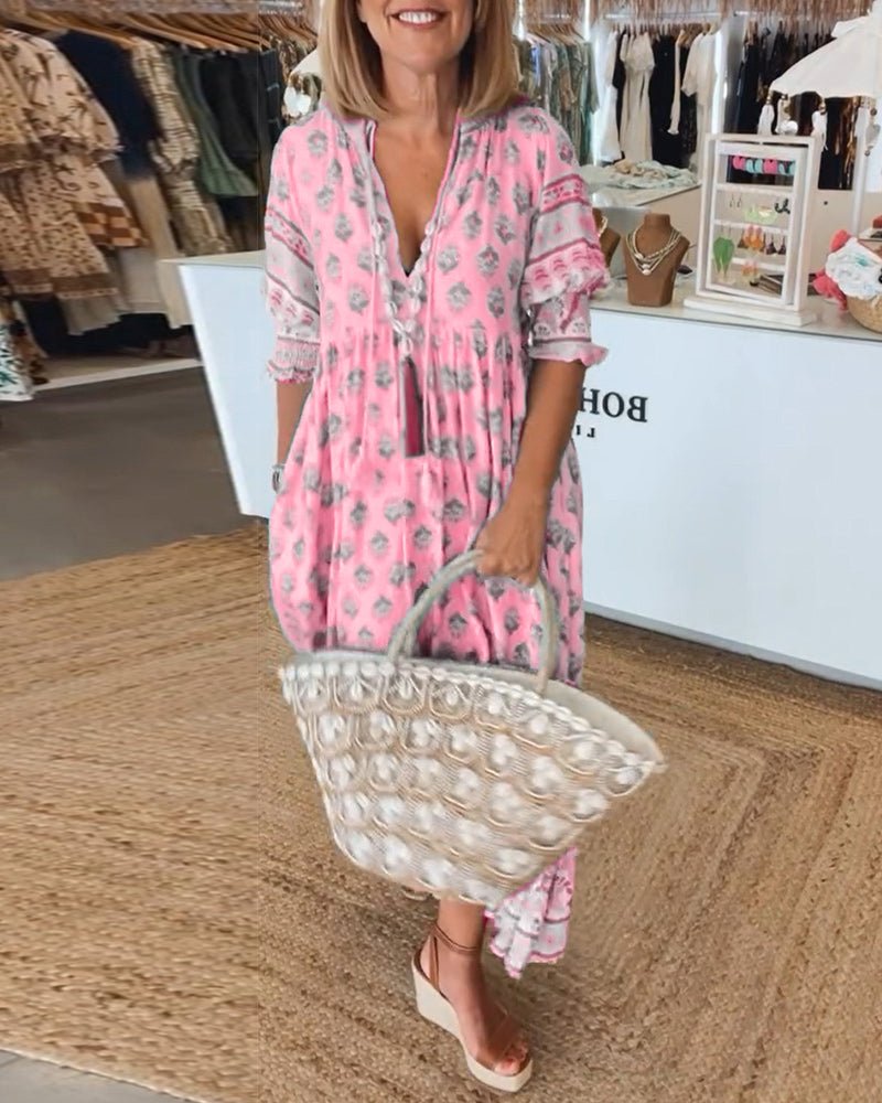 Effortless Floral Dress for Women with V Neck