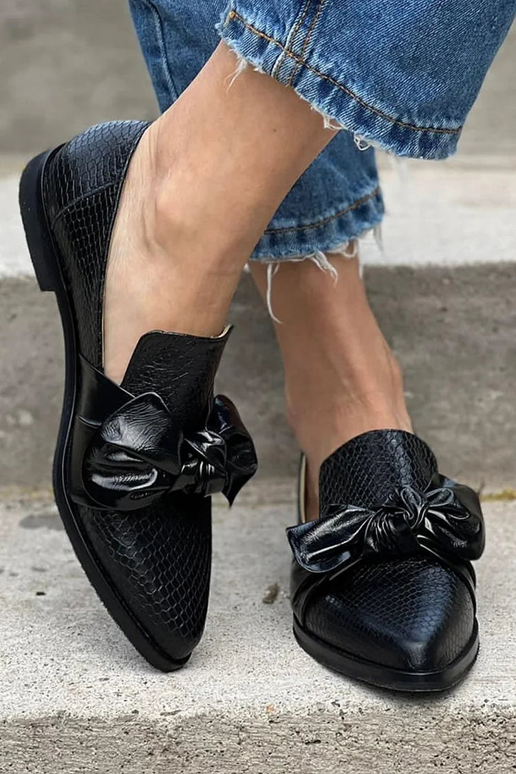 Comfortable Black Loafers for Women with Bow Style