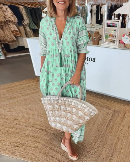 Effortless Floral Dress for Women with V Neck