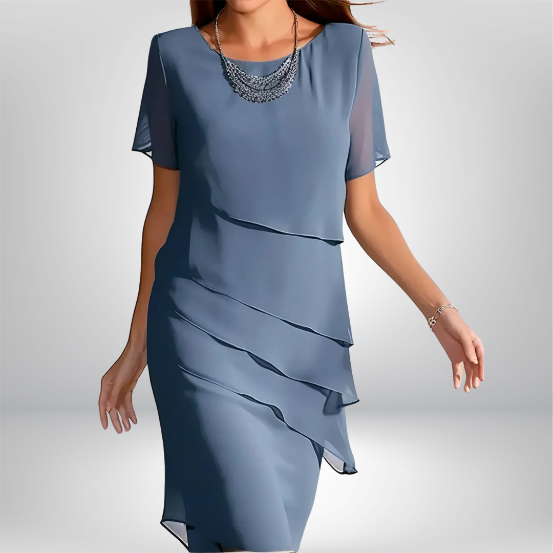 Stylish Dress for Women with Short Sleeve Layered