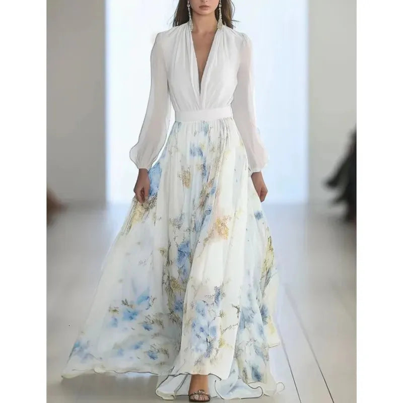 Effortless Flowy Floral Maxi Dress for Women with V Neck