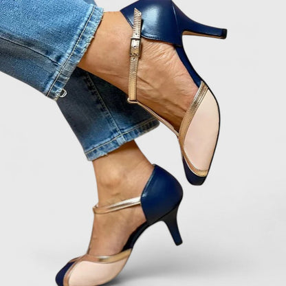 Comfortable Color Block Heels for Women with T Strap Style