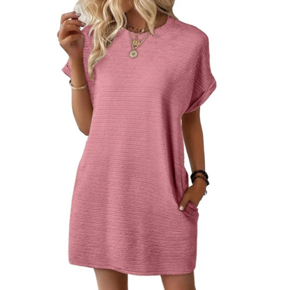 Effortless Flowy Mini Dress for Women with Round Neck