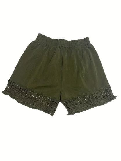 Comfortable Lace Shorts for Women with Elastic Waist Pockets