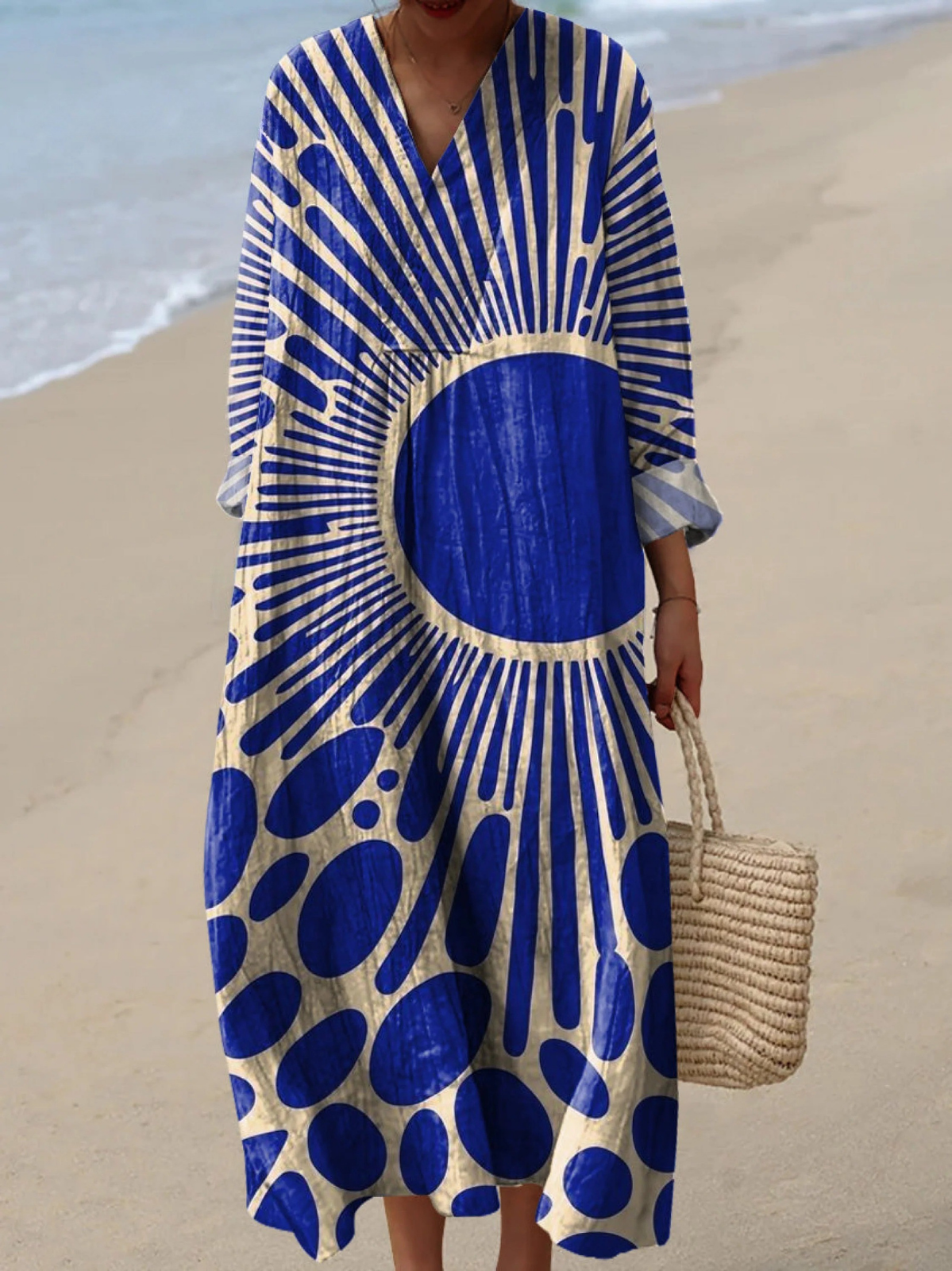 Stylish Geometric Dress for Women with Long Sleeve