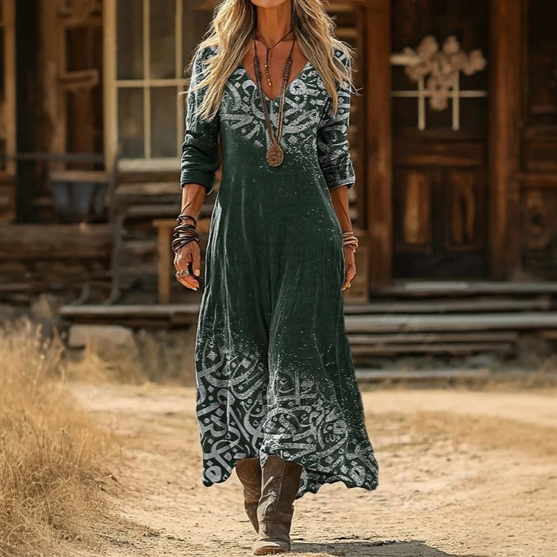 Effortless Robe for Women with V Neck Long Sleeve Vintage