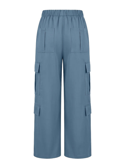 Effortless Red Cargo Pants for Women with High Waist Wide Leg Pocket Style