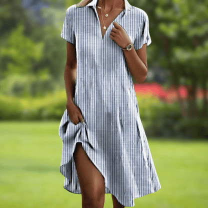 Elegant Flowy Floral Mini Dress for Women with V Neck
