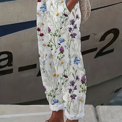 Effortless White Pants for Women with Elastic Waist Pockets