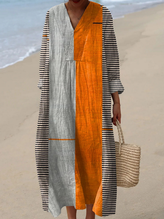 Stylish Geometric Dress for Women with Long Sleeve Vintage