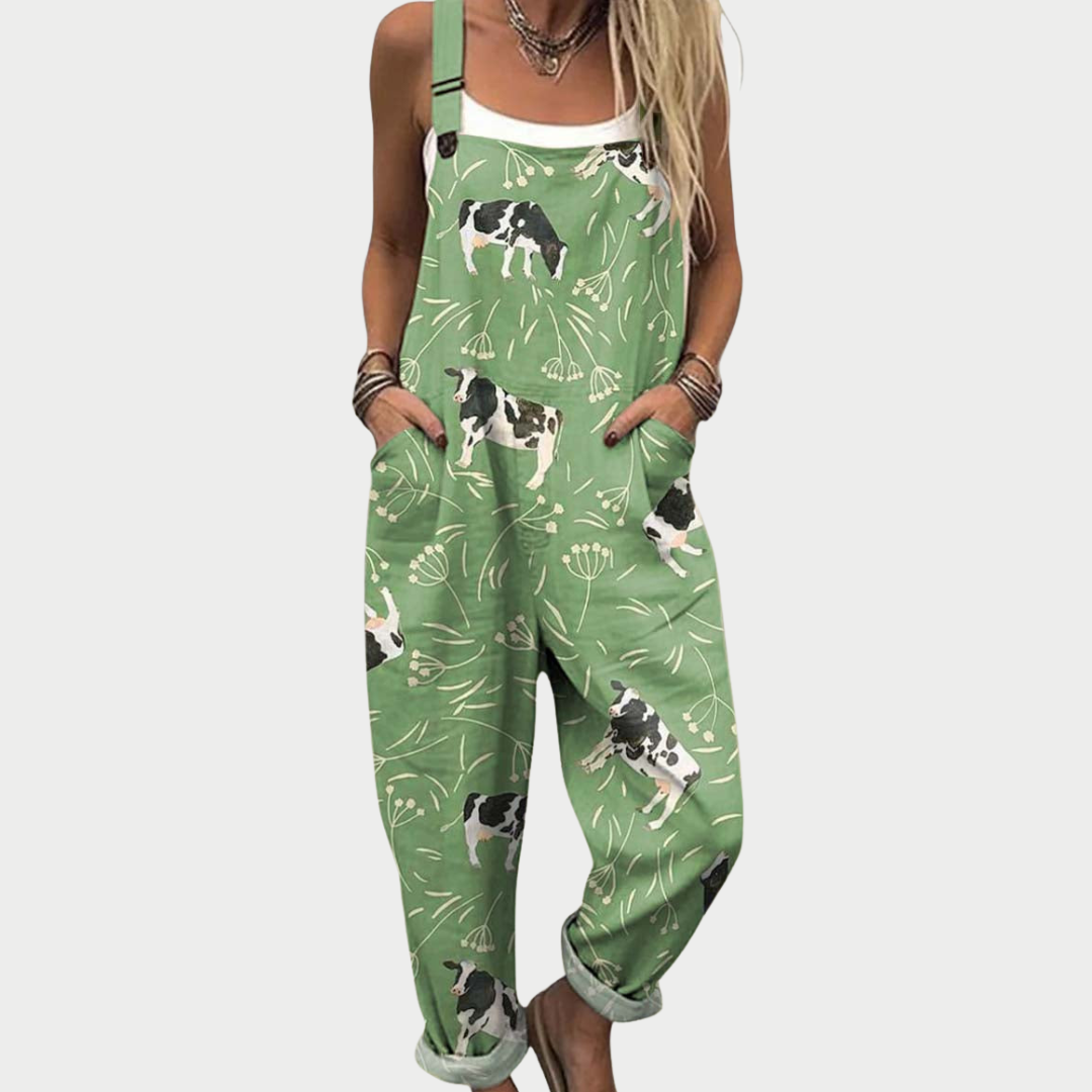 Effortless Green Printed Overalls for Women