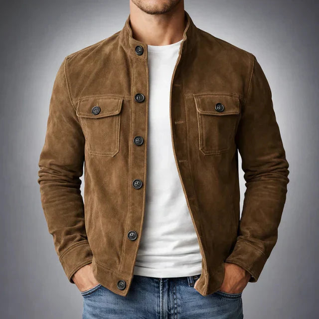 Comfortable Suede Jacket for Men with Pocket Casual Style