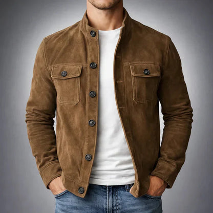 Comfortable Suede Jacket for Men with Pocket Casual Style
