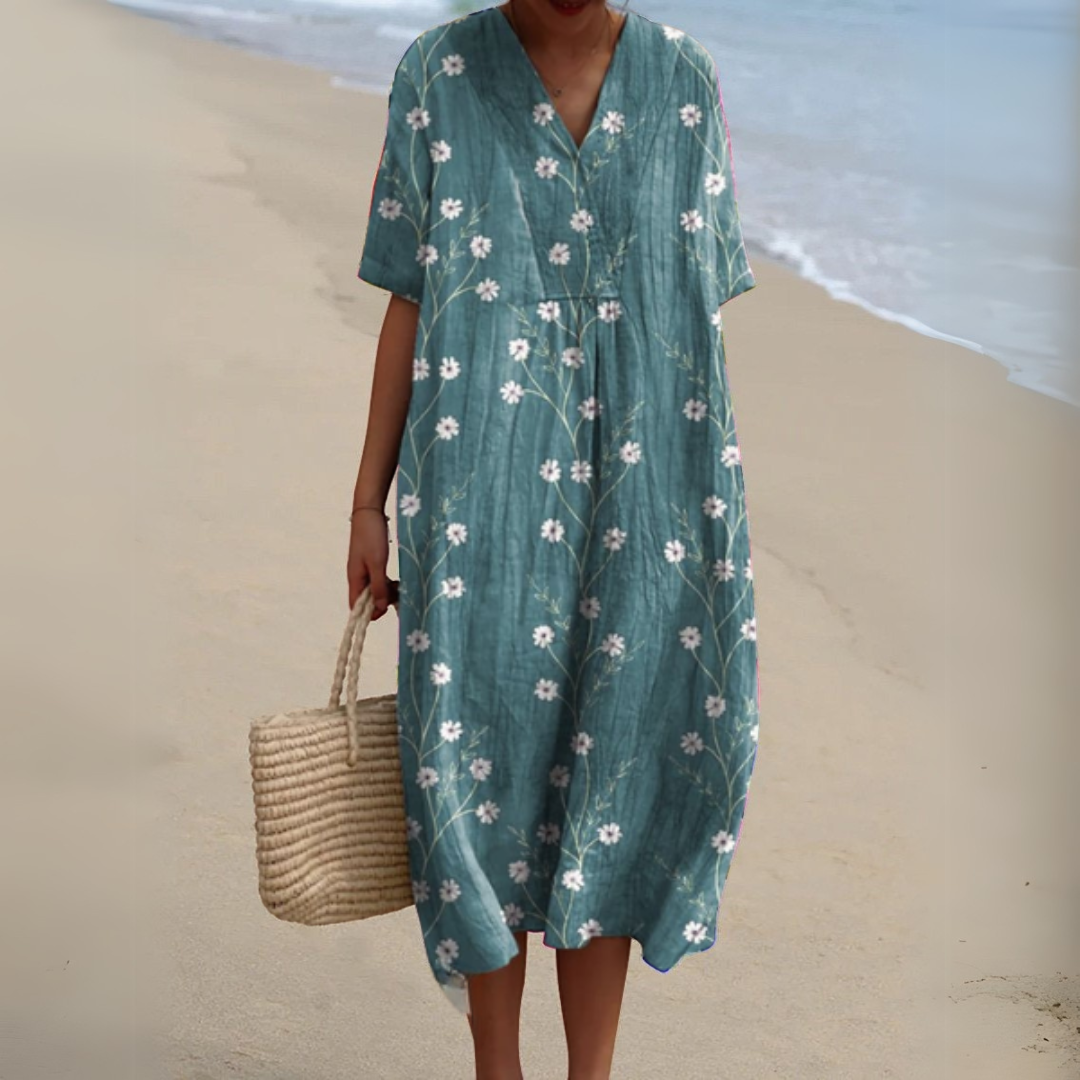 Effortless Flowy Floral Mini Dress for Women with V Neck