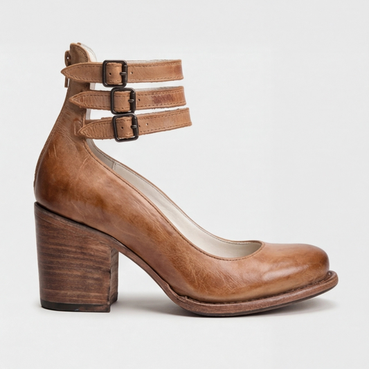 Comfortable Light Brown Heels for Women with Ankle Strap Style