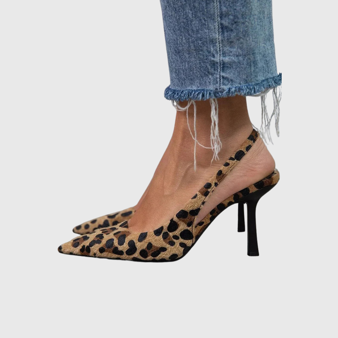 Comfortable Leopard Heels for Women with Orthopedic Pointed Toe Slingback Style