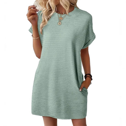 Effortless Flowy Mini Dress for Women with Round Neck