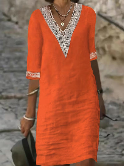 Effortless Flowy Mini Dress for Women with V Neck