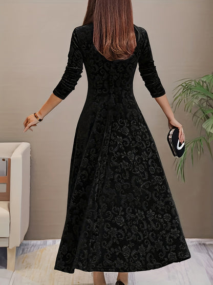 Effortless Midi Dress for Women with V Neck Long Sleeve