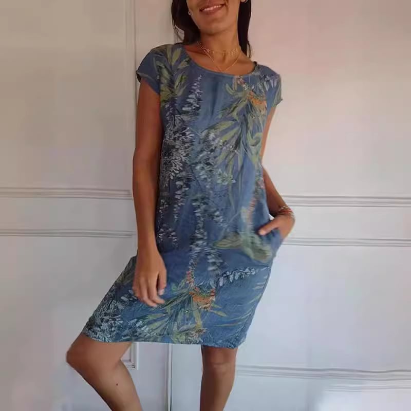 Stylish Canvas Midi Dress for Women with Short Sleeve