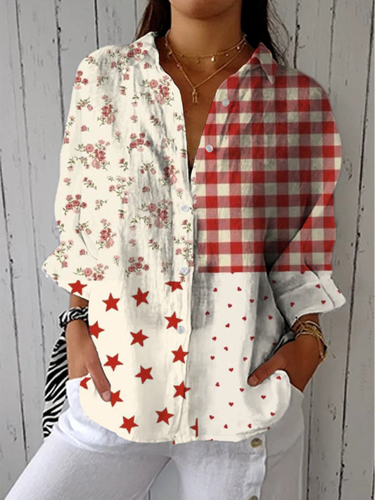 Stylish Patchwork Blouse for Women with Button Down