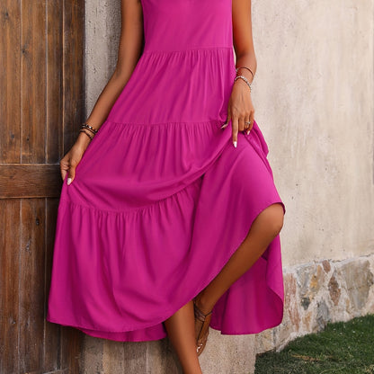 Stylish Maxi Dress for Women with V Neck Sleeveless Tiered