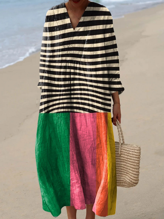 Effortless Flowy Geometric Dress for Women with Long Sleeve Vintage