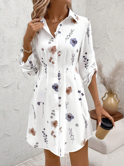 Effortless Floral Shirt Dress for Women with Collared Button Front
