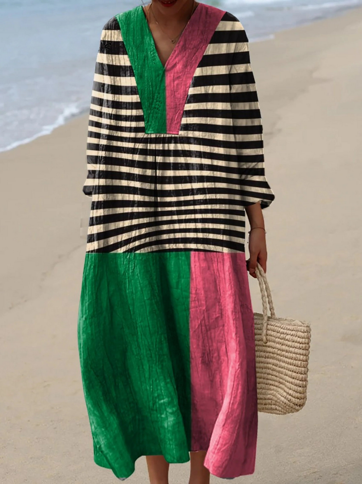 Elegant Geometric Dress for Women with Long Sleeve