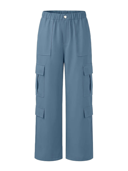 Effortless Red Cargo Pants for Women with High Waist Wide Leg Pocket Style