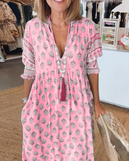 Effortless Floral Dress for Women with V Neck