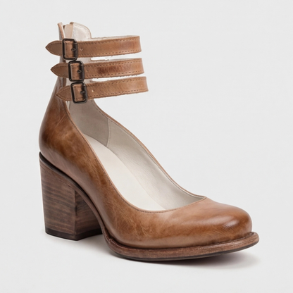 Comfortable Light Brown Heels for Women with Ankle Strap Style