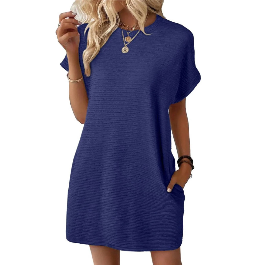 Stylish Flowy Mini Dress for Women with Round Neck