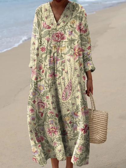 Effortless Floral Dress for Women with Long Sleeve Vintage