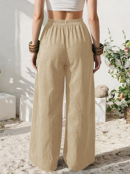 Stylish Wide Leg Linen Pants for Women with High Waist Relaxed Pocket Detail