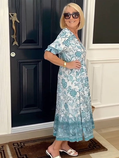 Stylish Flowy Floral Mini Dress for Women with V Neck