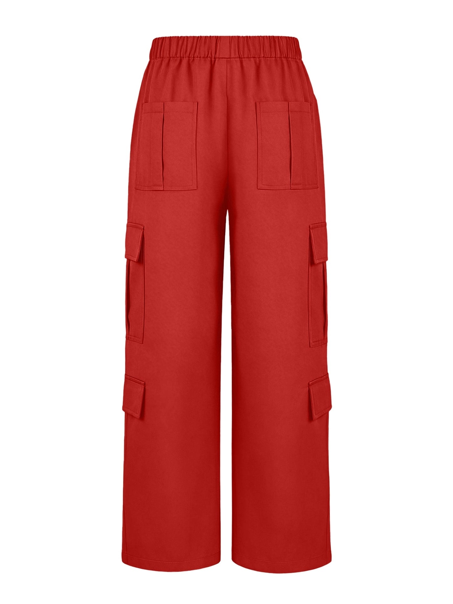 Effortless Red Cargo Pants for Women with High Waist Wide Leg Pocket Style