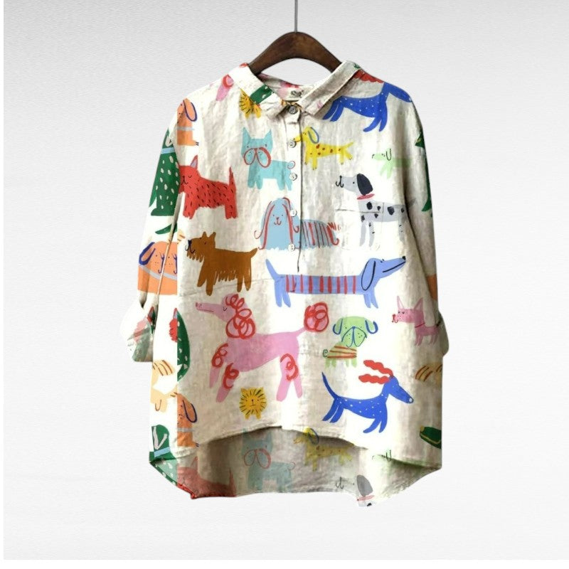 Effortless Printed Blouse for Women with Long Sleeve
