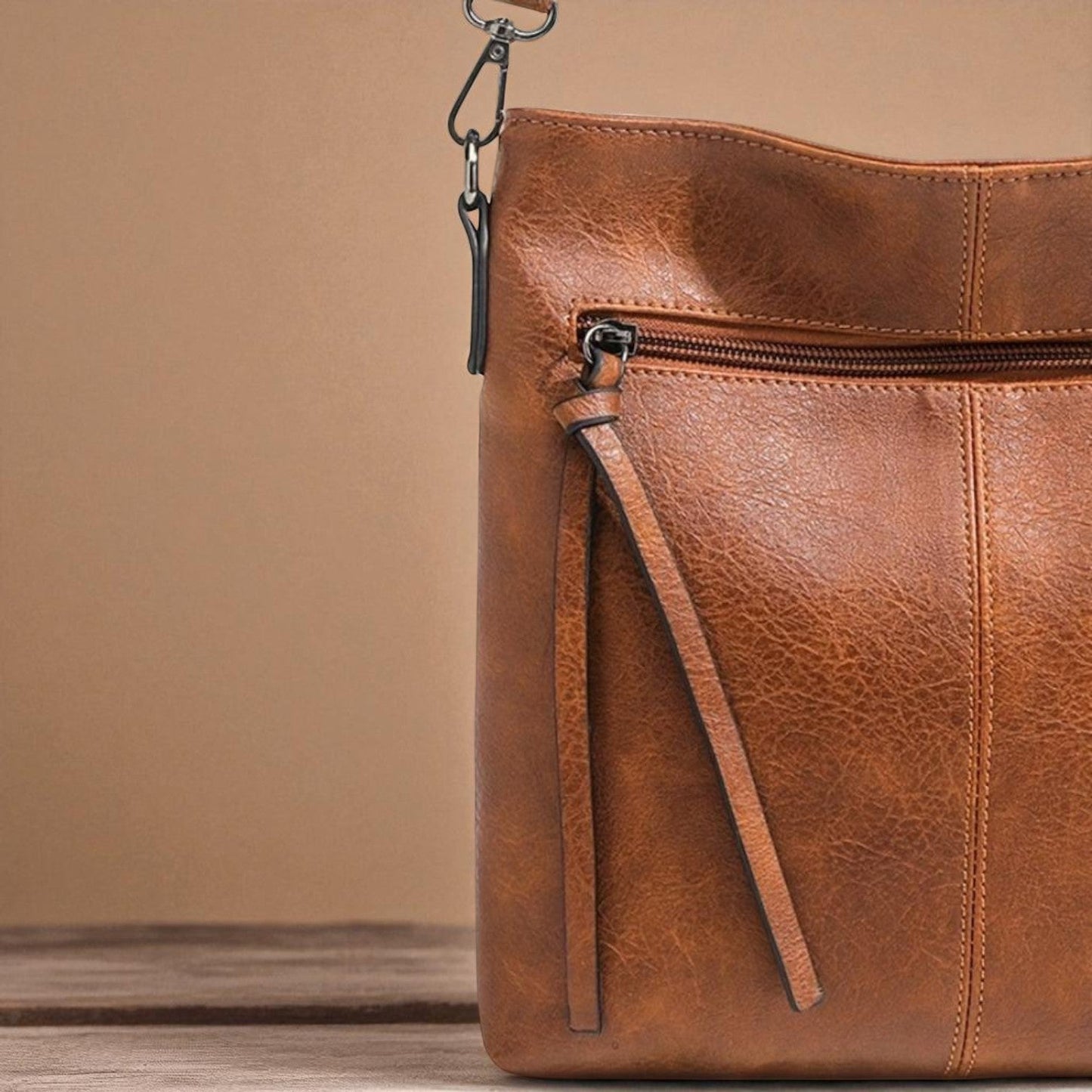 Stylish Brown Handbag for Women with Casual Zipper Design