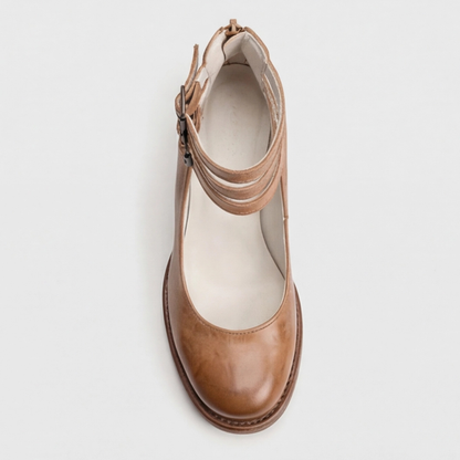 Comfortable Light Brown Heels for Women with Ankle Strap Style