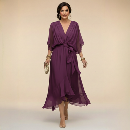 Stylish Chiffon Mini Dress for Women with V Neck