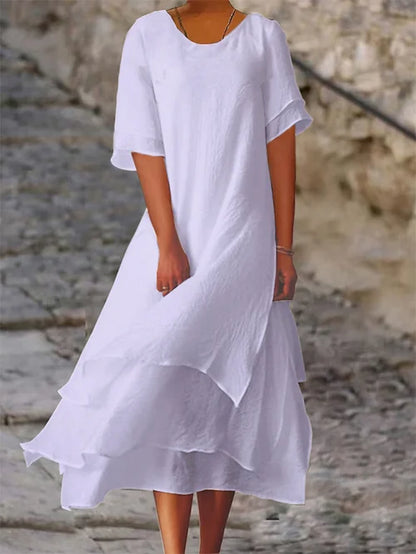 Elegant Evening Dress for Women with Round Neck Short Sleeve Formal Wedding Guest Style