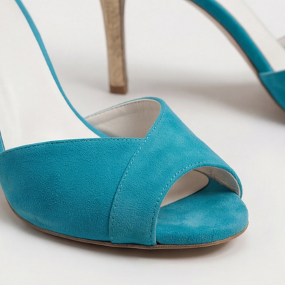 Comfortable Blue Heels for Women with Stiletto Ankle Strap Open Toe Style