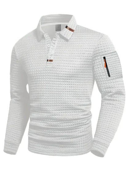Classic Geometric Polo Shirt for Men with Long Sleeve Pocket