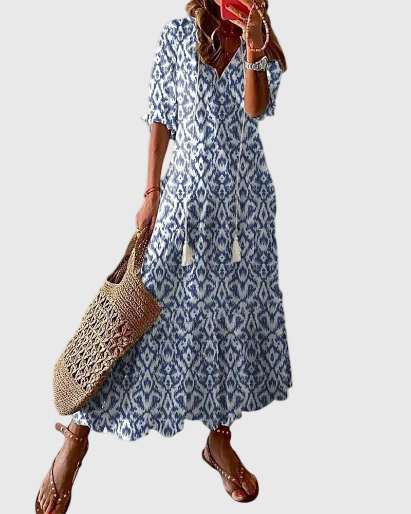 Effortless Maxi Dress for Women with V Neck Vintage