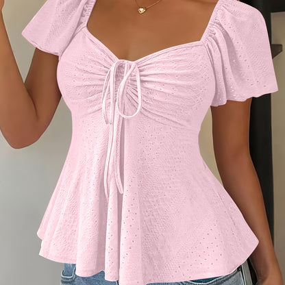 Effortless Blouse for Women with Sweetheart Neck Flutter Sleeve Peplum