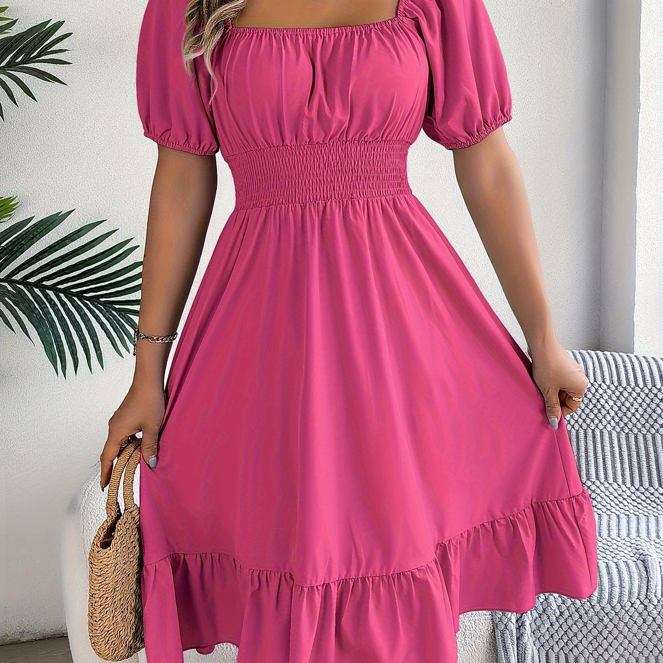 Elegant Evening Dress for Women with Square Neck Puff Sleeve A Line Formal Wedding Guest Style
