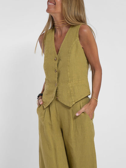 Comfortable Two Piece Set for Women with V Neck Sleeveless Wide Leg