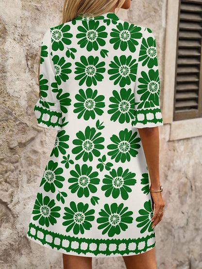 Effortless Blue Floral Mini Dress for Women with V Neck Ruffle Sleeve